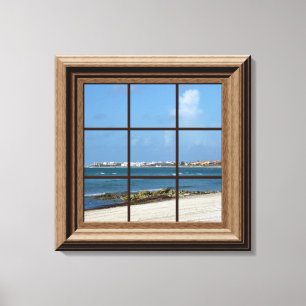 Faux Window View Beach Scene Canvas Wall Art