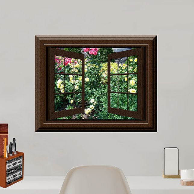 Faux Window View Peaceful Rose Garden Relaxing Poster (Creator Uploaded)