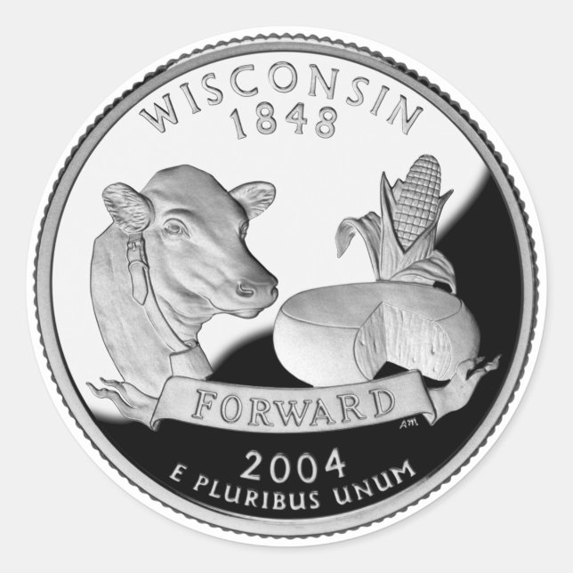 Faux Wisconsin State Quarter Cow Cheese Corn Farm Classic Round Sticker (Front)