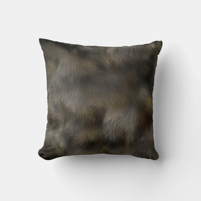 Faux Wolf Fur Hair Grey & Brown Animal skin Cushion (Front)