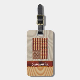 Faux wood American flag Luggage Tag