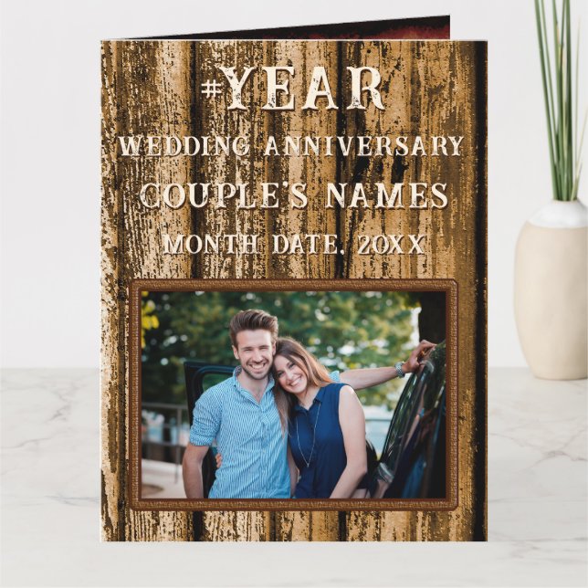 Faux, Wood Anniversary Card, for Him for ANY YEAR Card (Front)
