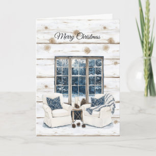 Faux Wood Cozy Country Christmas Trees Window Card
