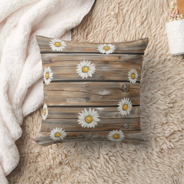 Faux Wood Daisy Flowers Cushion (Blanket)