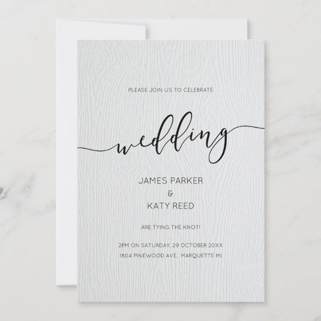 Faux wood embossed texture wedding invitation (Front)