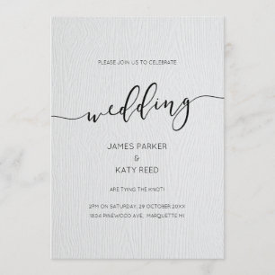 Faux wood embossed texture wedding invitation