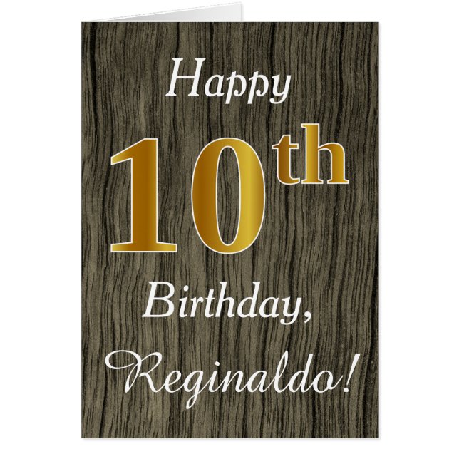 Faux Wood, Faux Gold 10th Birthday + Custom Name (Front)