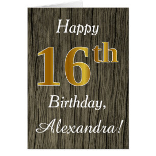 Faux Wood, Faux Gold 16th Birthday + Custom Name