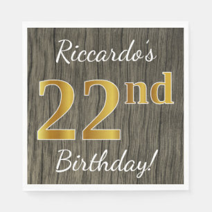 Faux Wood, Faux Gold 22nd Birthday + Custom Name Napkin