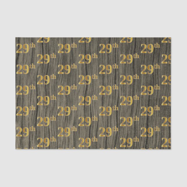Faux Wood, Faux Gold 29th (Twenty-Ninth) Event Tissue Paper (Front)