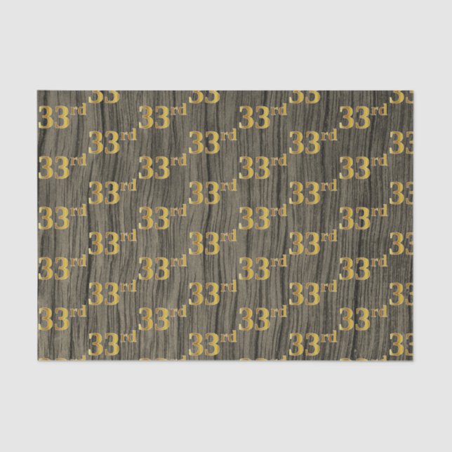 Faux Wood, Faux Gold 33rd (Thirty-Third) Event Tissue Paper (Front)