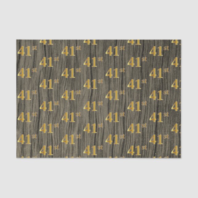 Faux Wood, Faux Gold 41st (Forty-First) Event Tissue Paper (Front)