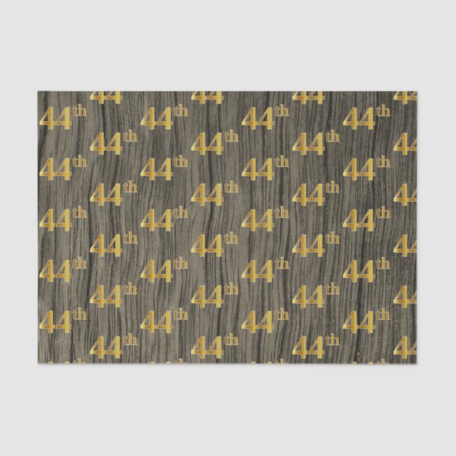 Faux Wood, Faux Gold 44th (Forty-Fourth) Event Tissue Paper (Front)