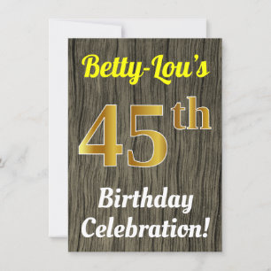 Faux Wood, Faux Gold 45th Birthday Celebration Invitation