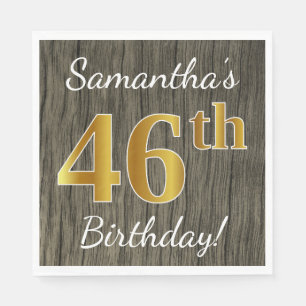 Faux Wood, Faux Gold 46th Birthday + Custom Name Napkin