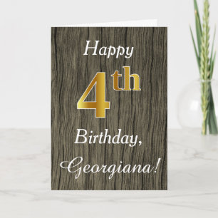 Faux Wood, Faux Gold 4th Birthday + Custom Name Card