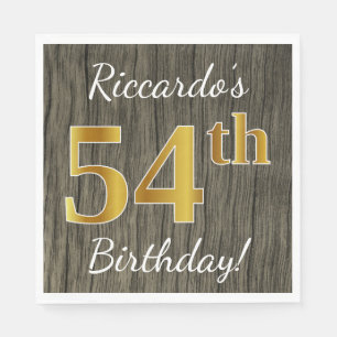 Faux Wood, Faux Gold 54th Birthday + Custom Name Napkin