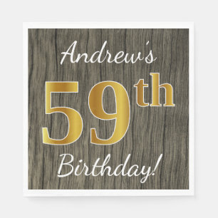 Faux Wood, Faux Gold 59th Birthday + Custom Name Napkin