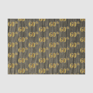 Faux Wood, Faux Gold 60th (Sixtieth) Event Tissue Paper