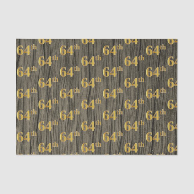 Faux Wood, Faux Gold 64th (Sixty-Fourth) Event Tissue Paper (Front)