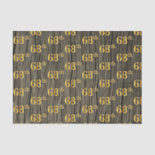 Faux Wood, Faux Gold 68th (Sixty-Eighth) Event Tissue Paper (Front)