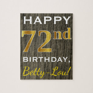 Faux Wood, Faux Gold 72nd Birthday + Custom Name Jigsaw Puzzle