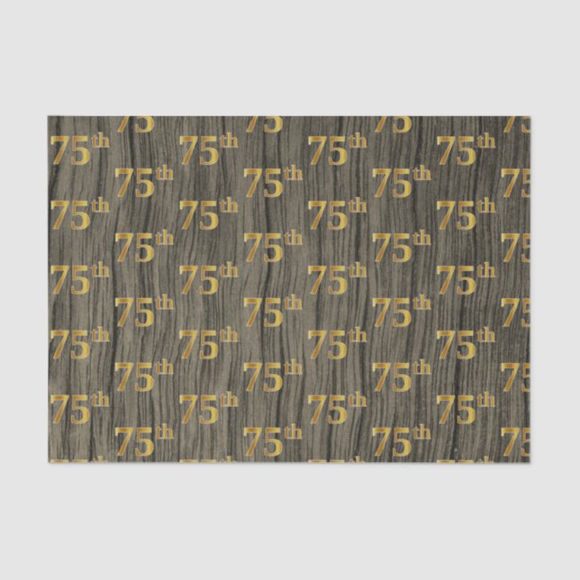 Faux Wood, Faux Gold 75th (Seventy-Fifth) Event Tissue Paper (Front)