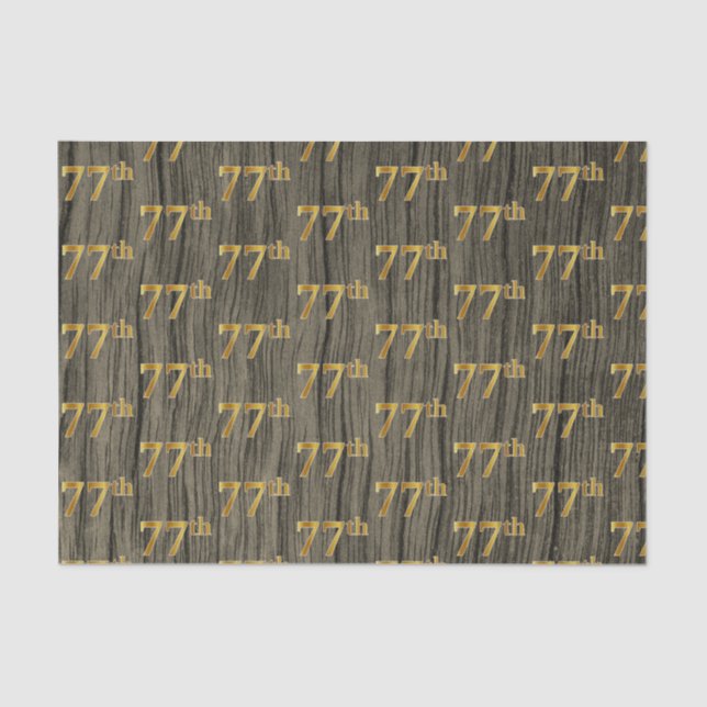 Faux Wood, Faux Gold 77th (Seventy-Seventh) Event Tissue Paper (Front)