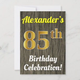 Faux Wood, Faux Gold 85th Birthday Celebration Invitation