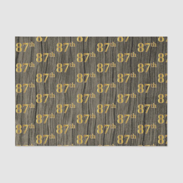 Faux Wood, Faux Gold 87th (Eighty-Seventh) Event Tissue Paper (Front)