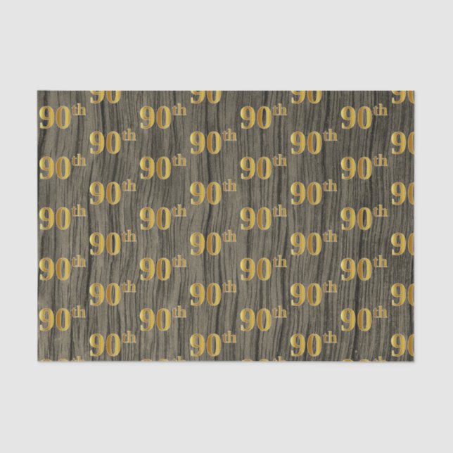 Faux Wood, Faux Gold 90th (Ninetieth) Event Tissue Paper (Front)