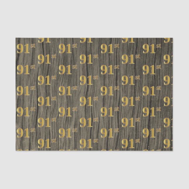 Faux Wood, Faux Gold 91st (Ninety-First) Event Tissue Paper (Front)