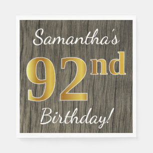 Faux Wood, Faux Gold 92nd Birthday + Custom Name Napkin