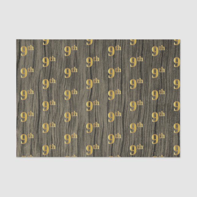 Faux Wood, Faux Gold 9th (Ninth) Event Tissue Paper (Front)