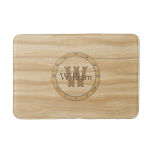 Faux Wood Grain Monogram Bath Mat