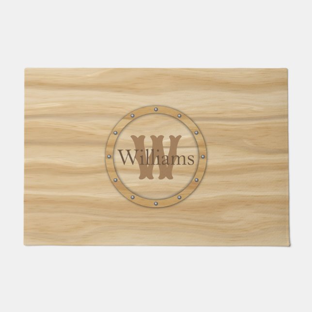 Faux Wood Grain Monogram Doormat (Front)