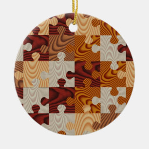 Faux wood jigsaw puzzle ceramic tree decoration