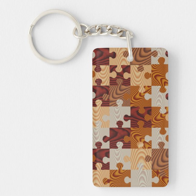 Faux wood jigsaw puzzle key ring (Front)