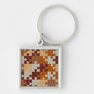 Faux wood jigsaw puzzle key ring