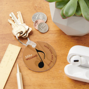 Faux Wood Music Symbol Keychain with Name