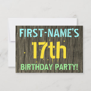 Faux Wood, Painted Text Look, 17th Birthday + Name Invitation