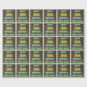 Faux Wood, Painted Text Look, 18th Birthday + Name Wrapping Paper