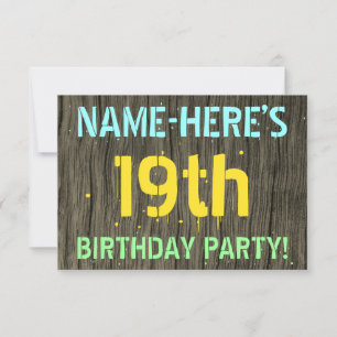Faux Wood, Painted Text Look, 19th Birthday + Name Invitation