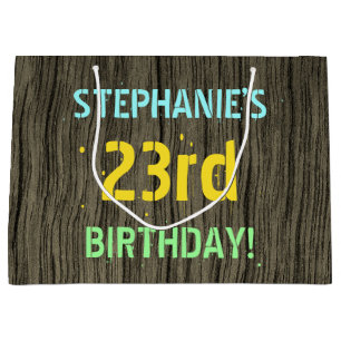 Faux Wood, Painted Text Look, 23rd Birthday + Name Large Gift Bag