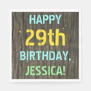 Faux Wood, Painted Text Look, 29th Birthday + Name Napkin