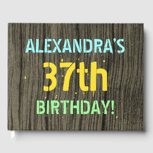 Faux Wood, Painted Text Look, 37th Birthday + Name Guest Book