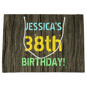 Faux Wood, Painted Text Look, 38th Birthday + Name Large Gift Bag