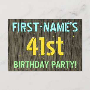 Faux Wood, Painted Text Look, 41st Birthday + Name Invitation