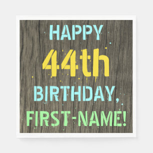 Faux Wood, Painted Text Look, 44th Birthday + Name Napkin