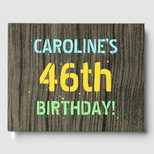 Faux Wood, Painted Text Look, 46th Birthday + Name Guest Book